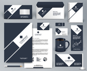 Professional universal luxury branding design kit. Premium corporate identity template. Business stationery mock-up. Editable vector illustration: folder, cup, etc. - obrazy, fototapety, plakaty