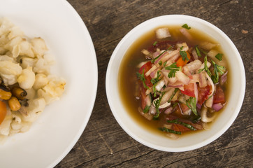 Traditional bowl of ecuadorian encebolladas, very nice presentation, restaurant catering concept