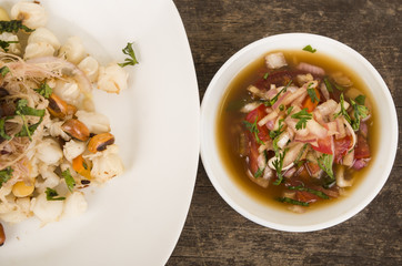 Traditional bowl of ecuadorian encebolladas, very nice presentation, restaurant catering concept