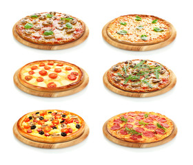 Set of different pizzas isolated on white