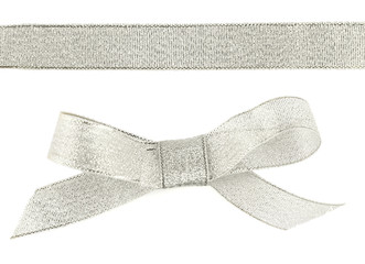 Silver bow and ribbon isolated on white