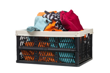 Plastic box with clothing donations
