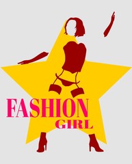 Sexy woman silhouette, underwear fashion. Fashion girl text
