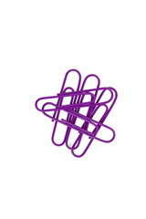 purple paperclips on white.