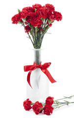 red carnation on a flower vase