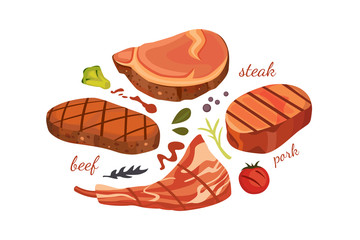 beef steak vector illustration set