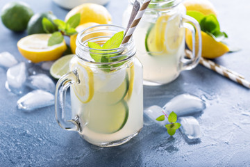 Obraz na płótnie Canvas Fresh citrus lemonade in mason jars