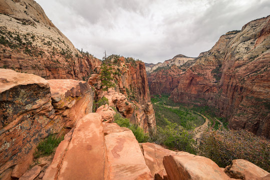 The stunning scenery taken from Angels Landing at Zion National Park in Utah. 