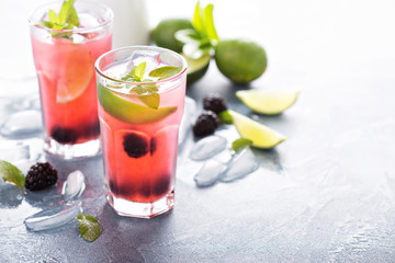 Blackberry and lime refreshing summer cocktail