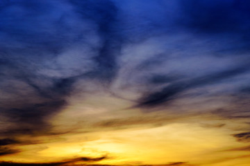 Blue and yellow sky at sunset