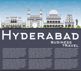 Hyderabad Skyline with Gray Landmarks, Blue Sky and Copy Space.
