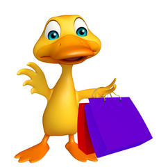 Duck cartoon character with shopping bag