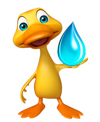 Duck cartoon character with water drop