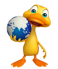 Duck cartoon character with earth