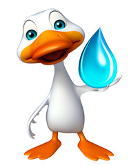 Duck cartoon character with water drop