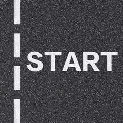 start text top view on asphalt road