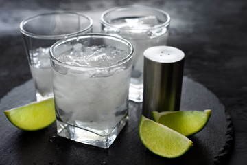 Fototapeta na wymiar Vodka with ice and lime