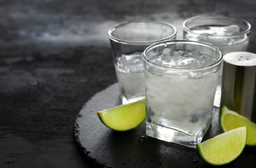 Fototapeta na wymiar Tequila with ice and lime