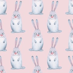 Animal set. Hare in winter. Seamless pattern 4