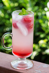 Pink raspberry lemonade in tall glasses