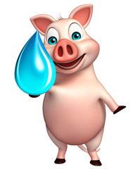 Naklejka premium Pig cartoon character with water drop