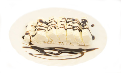 Vanilla ice cream on a white background.