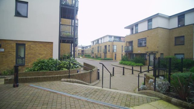  Exterior view of modern apartment blocks in a London Suburb