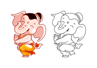 Little cartoon Ganesha. Page for coloring book.