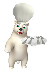 Bear cartoon character with chef hat and dinner plate
