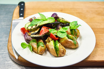 Roasted vegetables potato, eggplant, zucchini, bell peppers and