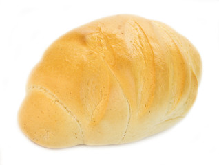 Long loaf bread isolated on white.