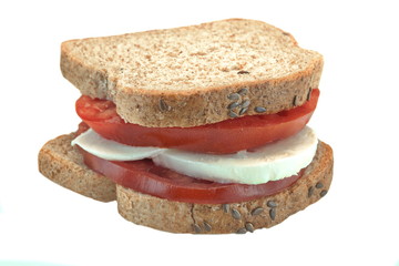 Homemade Healthy Sandwich With Sliced Tomato And Mozzarella Cheese