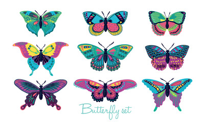 Set of butterflies decorative silhouettes. Vector illustration