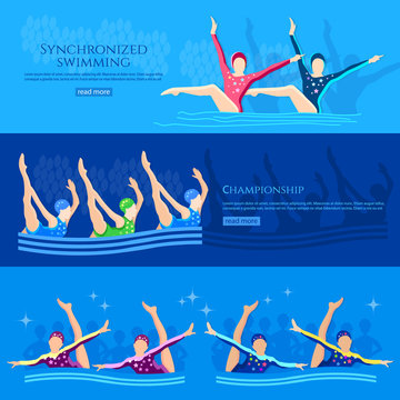 Synchronized Swimming Banners Water Sport Swimmers Team