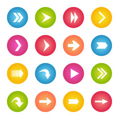 Colorful arrow icon circle web buttons.
