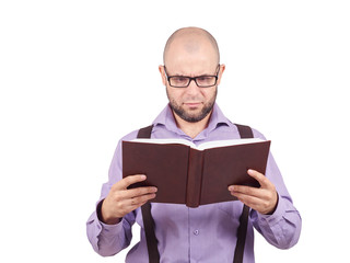 man caucasian professor reading book