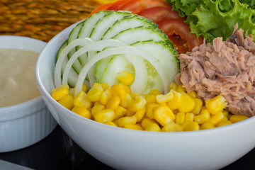 Fresh colorful salad with .dressing