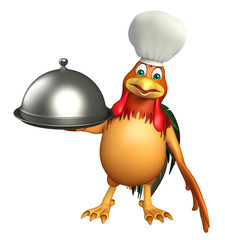 chiken cartoon character with chef hat and cloche