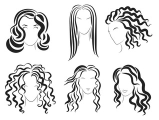 Women face hair style silhouette logo. Vector Illustration.