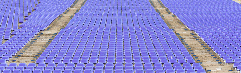 Naklejka premium Pattern empty purple plastic grandstand seats with number