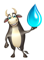 Bull cartoon character with water drop