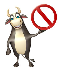 Bull cartoon character  with stop sign