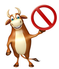 Bull cartoon character  with stop sign