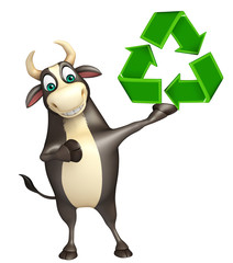 Bull cartoon character  with recycle sign