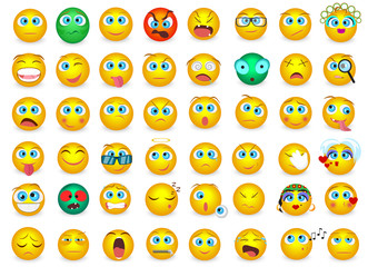 Mega big collection set of Emoji face emotion icons isolated. Vector illustration.