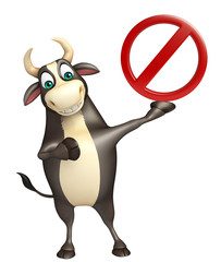 Bull cartoon character  with stop sign