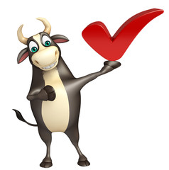 Bull cartoon character with right sign