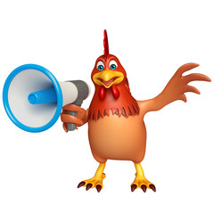 Naklejka premium 3d rendered illustration of Hen cartoon character with loud speaker