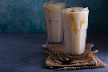 Iced coffee with milk in tall glasses
