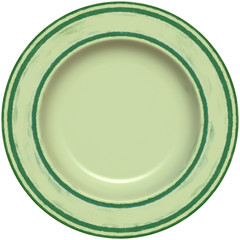 Isolated empty round glazed plate with decorative frame